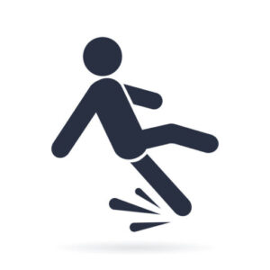 An icon of a stick man slipping. 