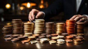 Stacks of coins on a table to represent the compensation you could receive after learning how to sue for laser eye surgery negligence.
