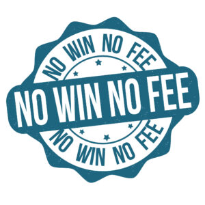 A blue 'No Win No Fee' stamp.